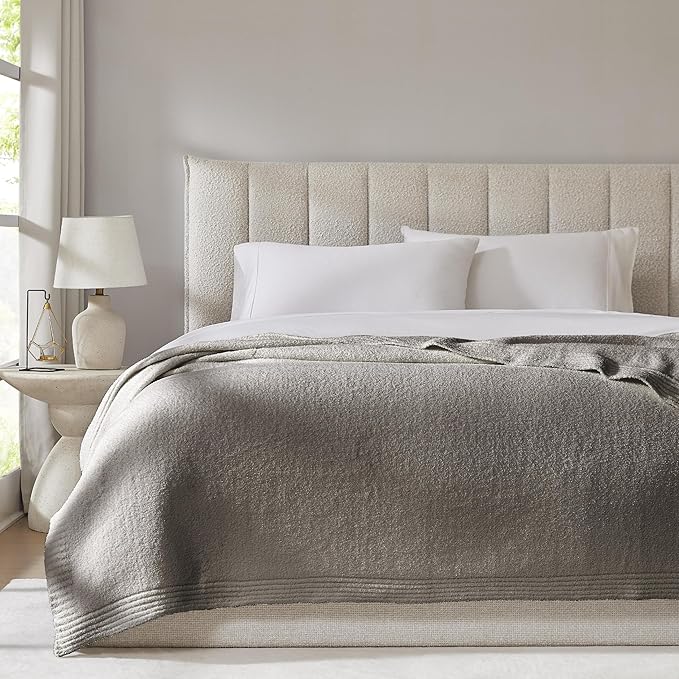 R.SHARE Grey Throw Blanket 50x70 Inch Reversible, Feather Knit Microfiber Soft Comfy Cozy Lightweight Fluffy Fuzzy Warm Cute for Couch Sofa Chair Bed Home