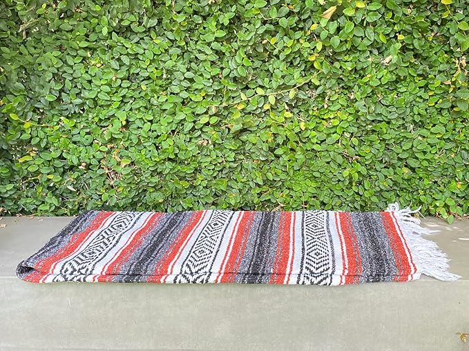 Del Mex Classic Mexican Blanket, Large Authentic Woven Falsa Throw (70"x50"), Artisan Southwest Décor for Beach, Yoga, Outdoors (Terracotta)