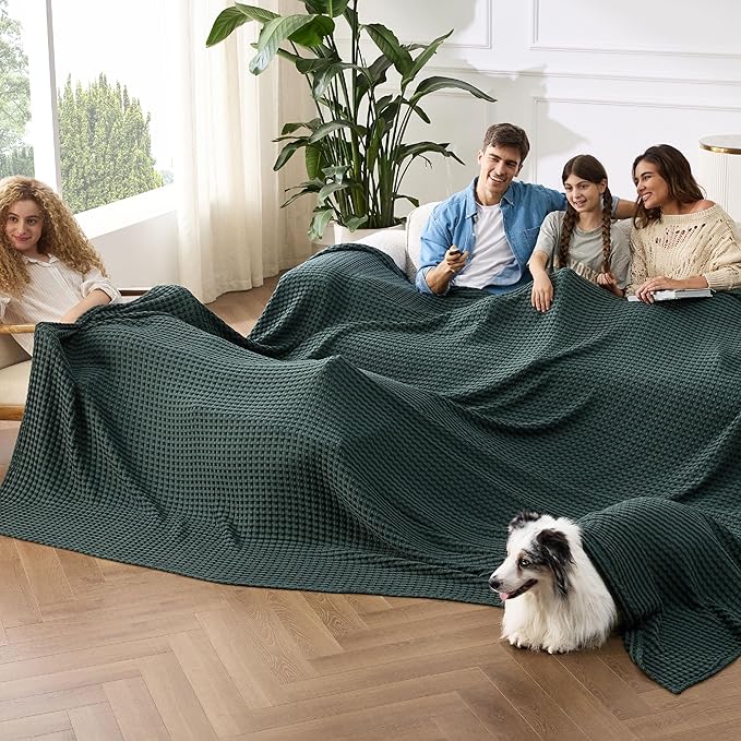 Bedsure Cooling Cotton Waffle Oversized King Blanket - Lightweight Breathable Rayon Derived from Bamboo for Hot Sleepers, Luxury Throws for Bed and Sofa, 120x96 Inches