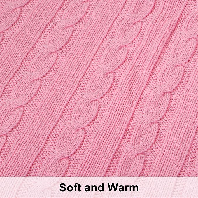 NTBAY 100% Pure Cotton Cable Knit Throw Blanket, Super Soft Warm 51x67 Knitted Throw Blanket for Couch, Sofa, Chair, Bed - Extra Cozy, Machine Washable, Comfortable Home Decor, Pink