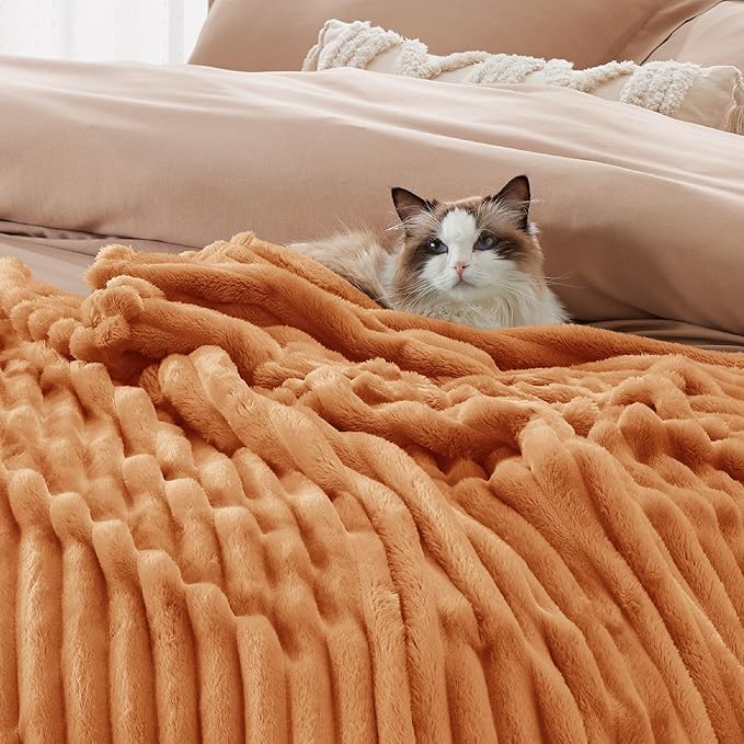Bedsure Burnt Orange Full Blanket for Couch - GentleSoft Cozy Soft Blankets for Women, Cute Small Fleece Throws for Girls, Birthday Gifts for Women, Mothers Day Decor Gifts for Mom, 84x90 Inches