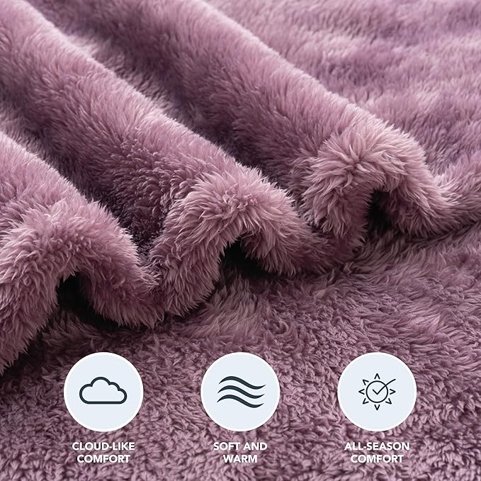 Berkshire Blanket Classic Extra-Fluffy™ Plush Blanket, Twin Size Bed Blanket, Soft Fuzzy Fluffy Long Hair Blanket for Couch Sofa Bed, Plum Smoke, 60x92 Inches