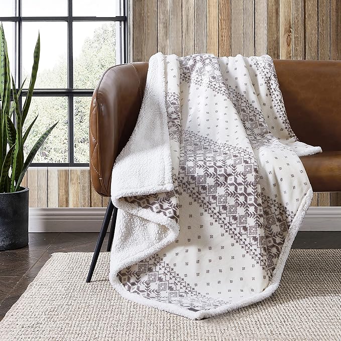Eddie Bauer - Throw Blanket, Reversible Sherpa Fleece Bedding, Home Decor for All Seasons (Fair Isle Peak, Throw)