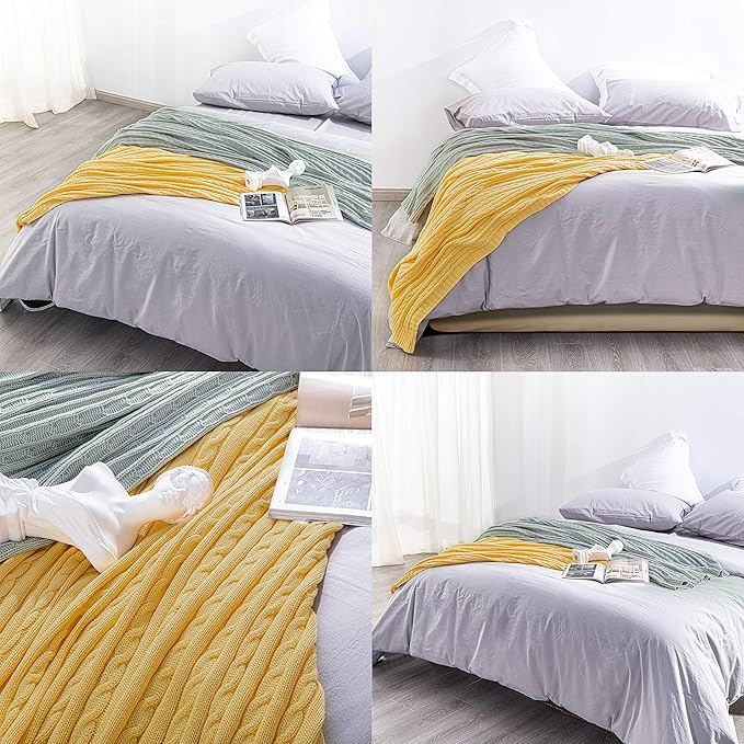 NTBAY 100% Pure Cotton Cable Knit Throw Blanket, Super Soft Warm 51x67 Knitted Throw Blanket for Couch, Sofa, Chair, Bed - Extra Cozy, Machine Washable, Comfortable Home Decor, Yellow