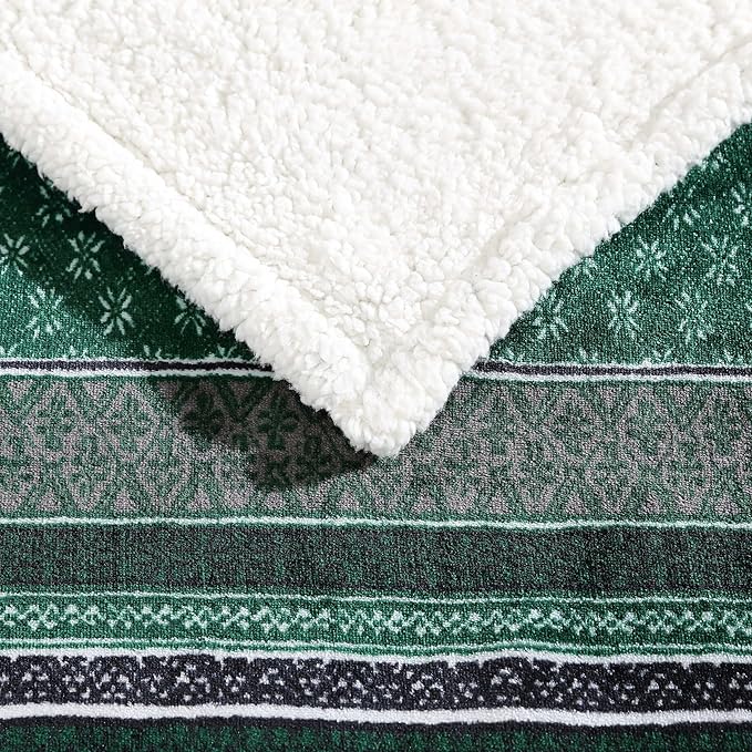 Eddie Bauer- Throw Blanket, Reversible Sherpa Fleece Bedding, Home Decor for All Seasons (Fair Isle Green, Throw)