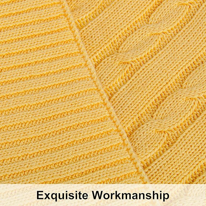 NTBAY 100% Pure Cotton Cable Knit Throw Blanket, Super Soft Warm 51x67 Knitted Throw Blanket for Couch, Sofa, Chair, Bed - Extra Cozy, Machine Washable, Comfortable Home Decor, Yellow