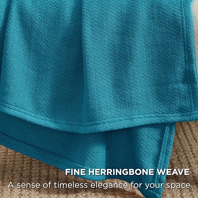 Bedsure 100% Cotton Blanket Twin XL Size for Bed - Breathable and Lightweight, Soft Cozy Textured Herringbone Woven Blanket for Summer Spring, Teal, 66x90 inches
