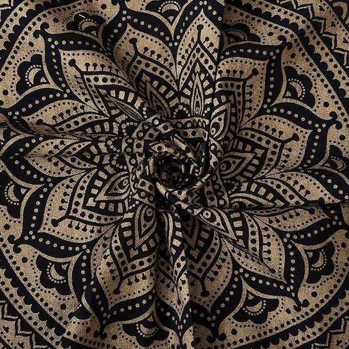 Rajsee Gold Mandala Tapestry - Boho Bedroom Aesthetic - Trippy Large Wall Hanging - Black Gold Wall Art 82x92 Inches