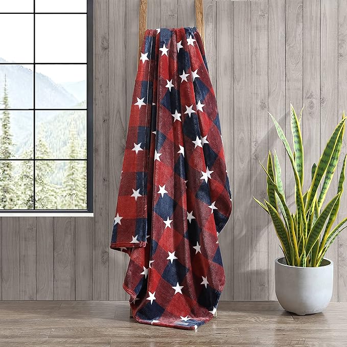 Eddie Bauer Throw Blanket Ultra Soft Plush Fleece Bedding, Home Decor for All Seasons, 50 x 70, Americana Plaid Red