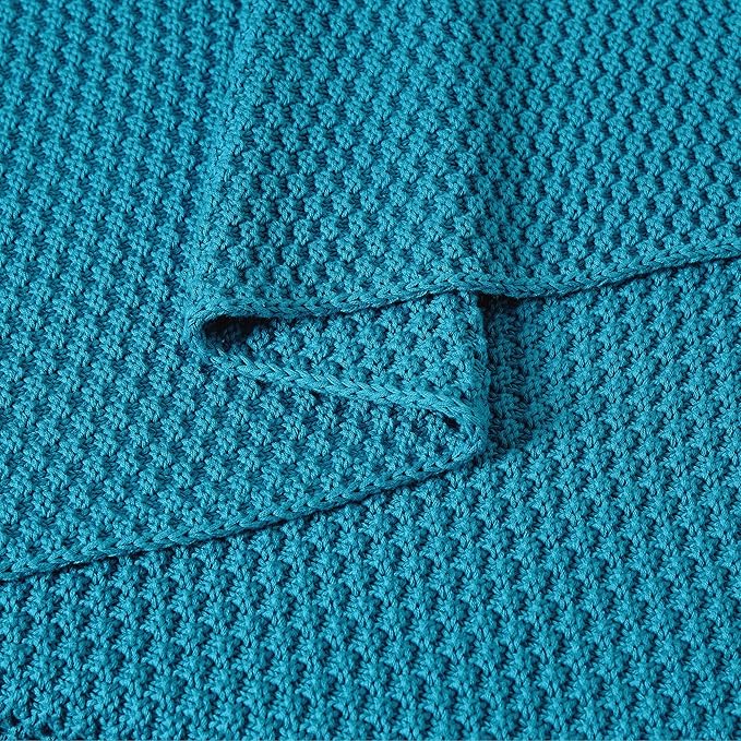 Longhui bedding Teal Knitted Throw Blanket for Couch, Soft, Cozy Machine Washable 100% Cotton Sofa Knit Blankets, Heavy 4.0lb Weight, 60 x 80 Inches, Teal Color.