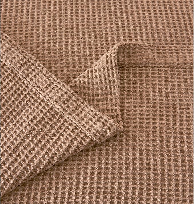 100% Cotton Waffle Weave Throw Blanket - Taupe Waffle Weave Lightweight Summer Throw Blanket - 50x60in Prewashed Breathable, Woven Throw for Couch, Bed or Office (Toffee)