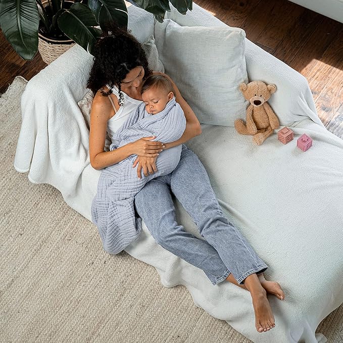 Comfy Cubs Muslin Baby Blanket - Soft, Lightweight, 6-Layer Cotton Swaddle Blankets for Newborns, Infants & Toddlers - 40" x 40" Large, Breathable & Versatile for Sleeping & Tummy Time - Heather