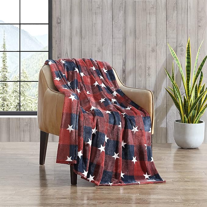 Eddie Bauer Throw Blanket Ultra Soft Plush Fleece Bedding, Home Decor for All Seasons, 50 x 70, Americana Plaid Red