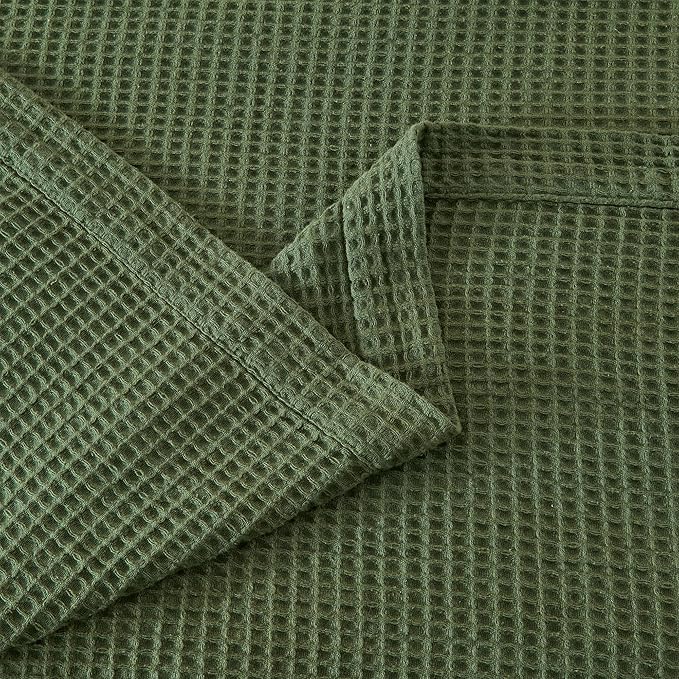 100% Cotton Blanket for Full Queen Size Bed - Dark Green Waffle Weave Lightweight Summer Bed Blanket - 90x90in Prewashed Breathable, Woven, Layering Blanket (Full/Queen, Forest Green)
