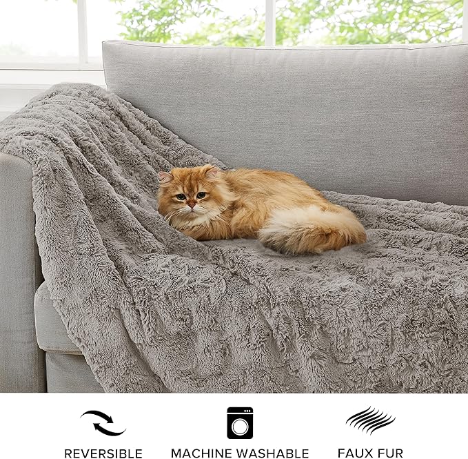 UGG Adalee Faux Fur Throw Blanket Luxury Lightweight Cozy Soft Throw for Couch Bed or Chair Hypoallergenic Machine Washable Double-Sided Fluffy Blanket Home Decor, 50-inch x 70-inch, Seal Grey
