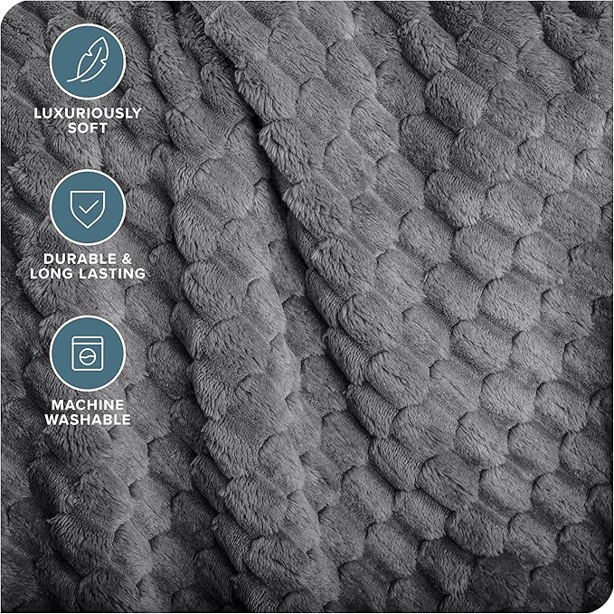 Bare Home Textured Fleece Microplush Blanket - Throw Travel Size - Lightweight Blanket for Bed, Sofa, Couch, Camping, and Gifts - Ultra Soft Warm (Throw/Travel, Waffle Grey)