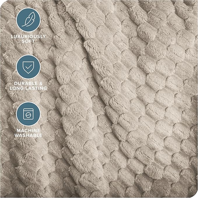Bare Home Textured Fleece Microplush Blanket - Extra Long - Lightweight Throw for Bed, Sofa, Couch, Movie Night, Camping, and Travel - Ultra Soft Warm Blanket (Twin/Twin XL, Waffle Oyster)