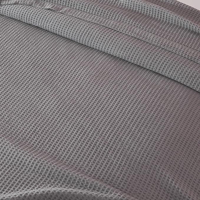100% Cotton Waffle Weave Lightweight Summer Bed Blanket - Full Queen Size - 90x90in Prewashed Breathable, Woven, Layering Blanket (Dark Grey)