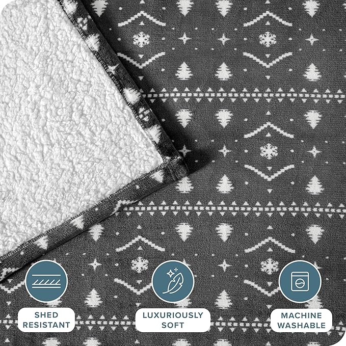 Bare Home Sherpa Fleece Blanket - Twin/Twin Extra Long - Blanket for Bed, Sofa, and Couch - Warm & Lightweight - Fluffy & Soft - Reversible (Twin/Twin XL, Winter Alpine)