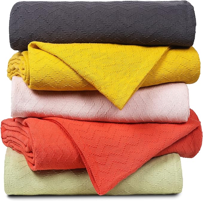 BELIZZI HOME 100% Cotton Bed Blanket, Breathable Thermal Blanket King Size, Soft Chevron 90''x102'', Perfect for Layering Any All Season, Charcoal Grey