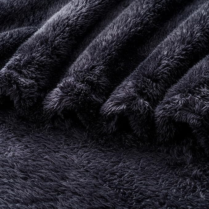 Berkshire Blanket Classic Extra-Fluffy™ Plush Blanket King Size, Soft Fuzzy Fluffy Long Hair Blanket for Couch Sofa Bed, Black, 90x108 Inches
