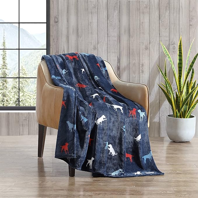 Eddie Bauer Throw Blanket Ultra Soft Plush Fleece Bedding, Home Decor for All Seasons, 50 x 70, Buddy The Dog Blue