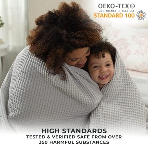 100% Cotton Blanket for Full Queen Size Bed - Taupe Waffle Weave Lightweight Summer Bed Blanket - 90x90in Prewashed Breathable, Woven, Layering Blanket (Full/Queen, Taupe)