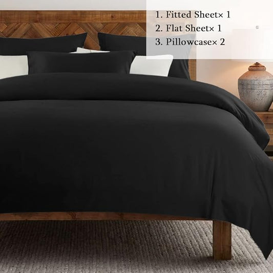 SONORO KATE Bed Sheet Set Super Soft Microfiber 1800 Thread Count Luxury Egyptian Sheets 18-Inch Deep Pocket Wrinkle and Hypoallergenic-4 Piece(Queen Black)