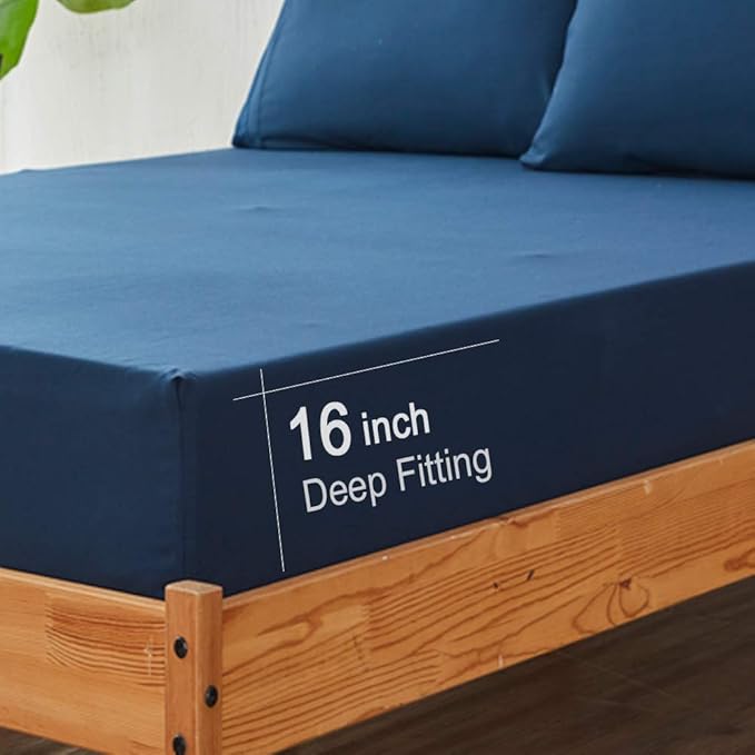 SONORO KATE Bed Sheet Set Super Soft Microfiber 1800 Thread Count Luxury Egyptian Sheets 18-Inch Deep Pocket Wrinkle and Hypoallergenic-4 Piece(California King, Navy Blue
