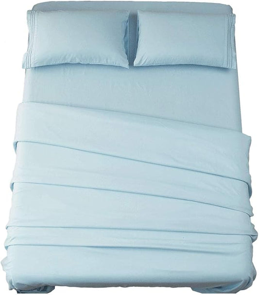 SONORO KATE Bed Sheet Set Super Soft Microfiber 1800 Thread Count Luxury Egyptian Sheets 16-Inch Deep Pocket，Wrinkle and Hypoallergenic-4 Piece (Spa Blue, King)