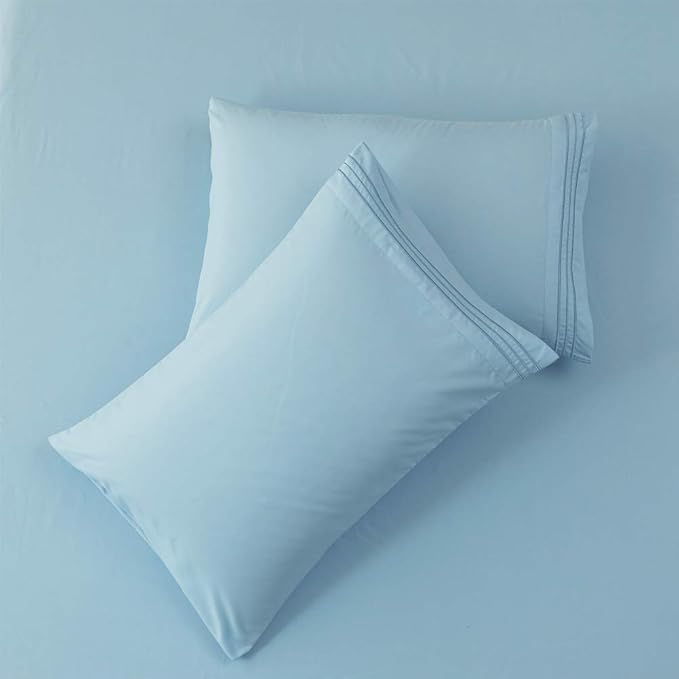 SONORO KATE Bed Sheet Set Super Soft Microfiber 1800 Thread Count Luxury Egyptian Sheets 16-Inch Deep Pocket，Wrinkle and Hypoallergenic-4 Piece (Spa Blue, King)