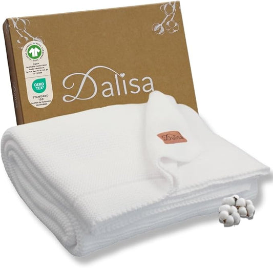 100% Organic Turkish Cotton Throw Blanket - GOTS Certified, Cozy - Perfect for Couch, Bed, and Home Decor - Boho Vintage Knit Alina (White, 60x80)