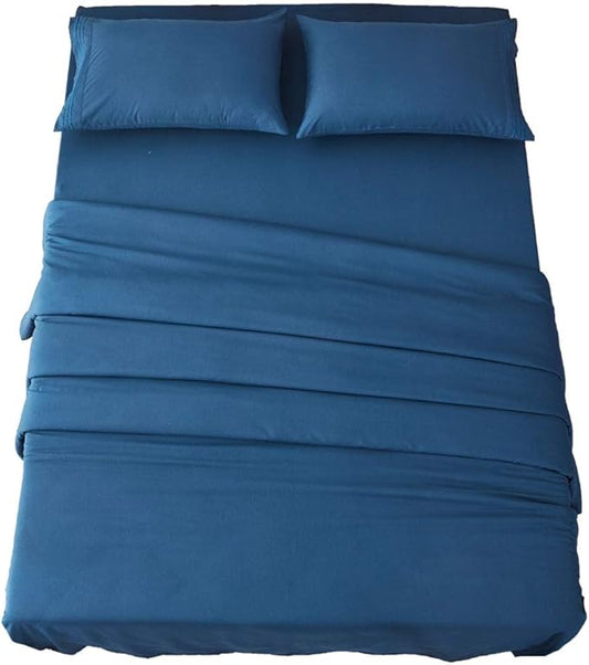 SONORO KATE Bed Sheet Set Super Soft Microfiber 1800 Thread Count Luxury Egyptian Sheets 18-Inch Deep Pocket Wrinkle and Hypoallergenic-4 Piece(California King, Navy Blue