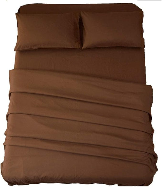 SONORO KATE Bed Sheet Set Super Soft Microfiber 1800 Thread Count Luxury Egyptian Sheets 18-Inch Deep Pocket Wrinkle and Hypoallergenic-4 Piece(Full Brown)
