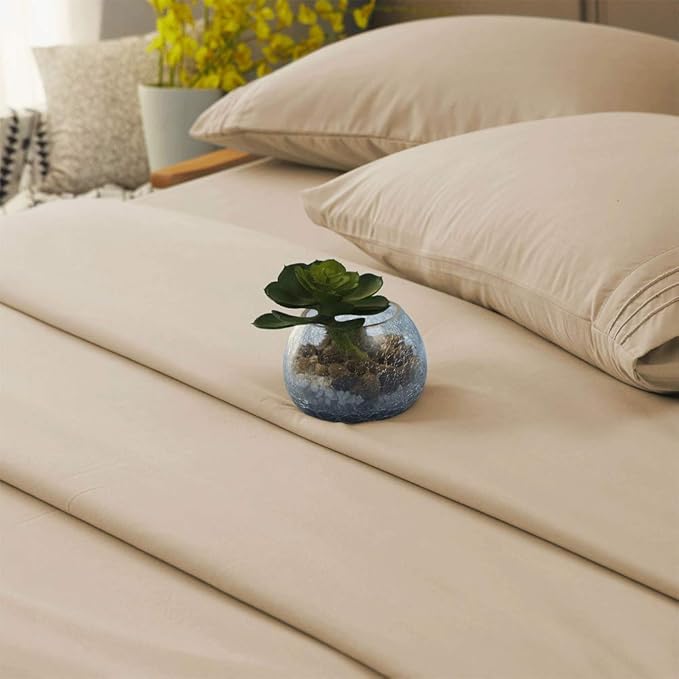 SONORO KATE Bed Sheet Set Super Soft Microfiber 1800 Thread Count Luxury Egyptian Sheets 16-Inch Deep Pocket，Wrinkle and Hypoallergenic-4 Piece (Taupe, California King)