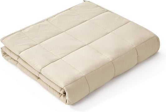 YnM Weighted Blanket,Heavy 100 Percent Oeko-Tex Certified Cotton Material, Bed Blanket for One Person of 190lbs, Ideal for Queen/King Bed (60x80 Inches, 20 Pounds, Khaki)