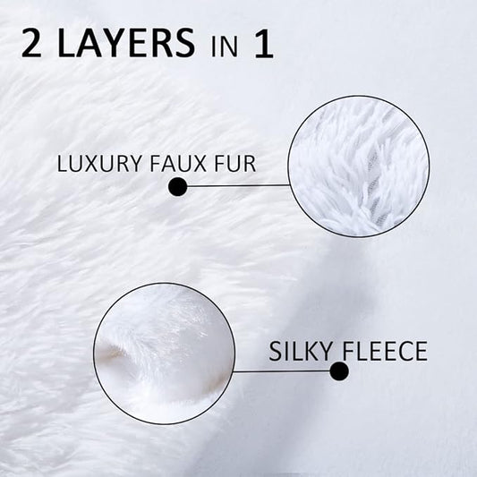 YUSOKI Long Faux Fur Throw Blanket for Sofa Couch,2 Layers,2.1lb,All Ages,Home Decoration, (White,50" x 60")
