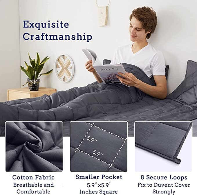 ZonLi Weighted Blanket 15 lbs(48''x72'', Twin Size, Grey), Weighted Blanket for Adults, with Glass Beads