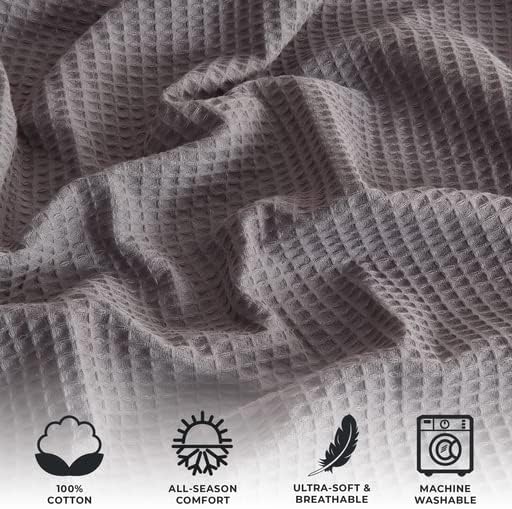 100% Cotton Twin Size Bed Blanket - Grey Waffle Weave Lightweight Summer Layering Blanket - 90x66in Prewashed Breathable, Woven