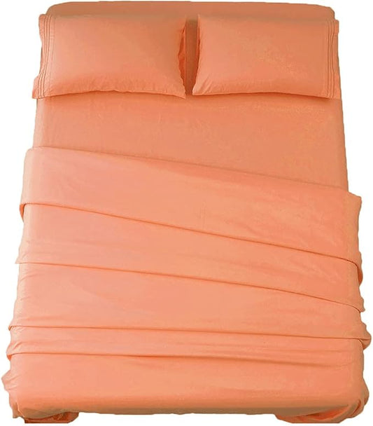SONORO KATE Bed Sheet Set Super Soft Microfiber 1800 Thread Count Luxury Egyptian Sheets 16-Inch Deep Pocket，Wrinkle and Hypoallergenic-4 Piece (Coral, Full)