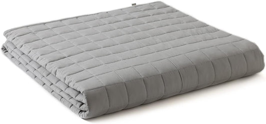 YnM 25lbs Weighted Blanket for Adults, Cotton Heavy Bed Throw Blanket with Cooling Glass Beads for All Season Use, Ideal for One Person of 240lbs (60x80 Inches, Queen Bed, Light Grey)