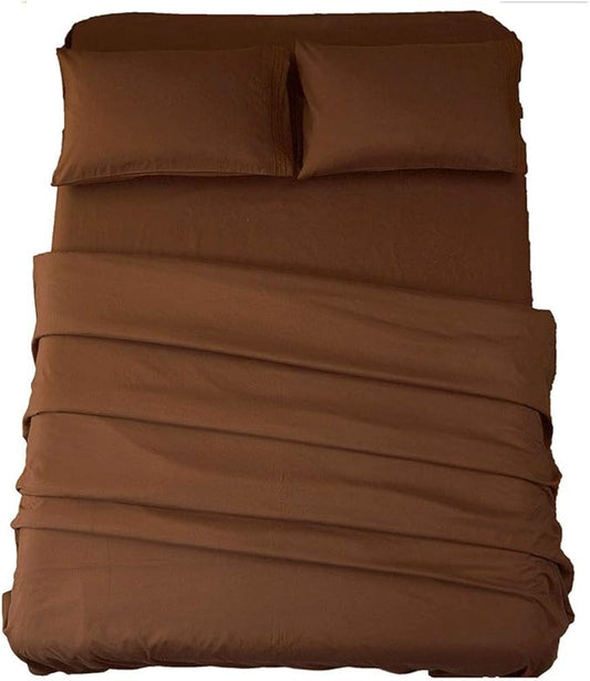 SONORO KATE Bed Sheet Set Super Soft Microfiber 1800 Thread Count Luxury Egyptian Sheets 16-Inch Deep Pocket Wrinkle and Hypoallergenic-4 Piece(King Brown)