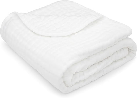 Comfy Cubs Muslin Baby Blanket - Soft, Lightweight, 6-Layer Cotton Swaddle Blankets for Newborns, Infants & Toddlers - 40" x 40" Large, Breathable & Versatile for Sleeping & Tummy Time - White