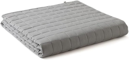 YnM Exclusive Weighted Blanket, Soothing Cotton, Smallest Compartments with Glass Beads, Bed Blanket for One Person of 110lbs, Ideal for Twin/Full Bed (48x72 Inches, 12 Pounds, Light Grey)