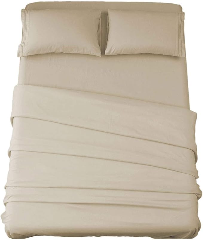 SONORO KATE Bed Sheet Set Super Soft Microfiber 1800 Thread Count Luxury Egyptian Sheets 16-Inch Deep Pocket，Wrinkle and Hypoallergenic-4 Piece (Beige, King)