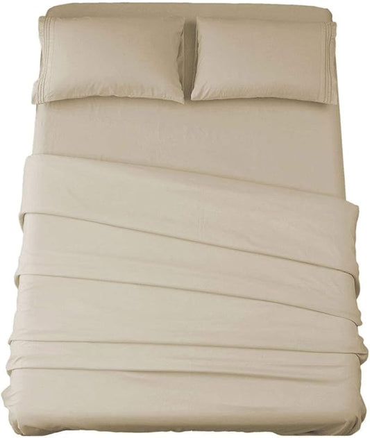 SONORO KATE Bed Sheet Set Super Soft Microfiber 1800 Thread Count Luxury Egyptian Sheets 16-Inch Deep Pocket，Wrinkle and Hypoallergenic-4 Piece (Beige, King)