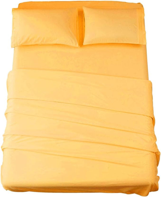 SONORO KATE Bed Sheet Set Super Soft Microfiber 1800 Thread Count Luxury Egyptian Sheets 16-Inch Deep Pocket，Wrinkle and Hypoallergenic-4 Piece (Yellow, King)