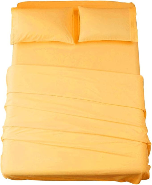 SONORO KATE Bed Sheet Set Super Soft Microfiber 1800 Thread Count Luxury Egyptian Sheets 16-Inch Deep Pocket，Wrinkle and Hypoallergenic-4 Piece (Yellow, Full)