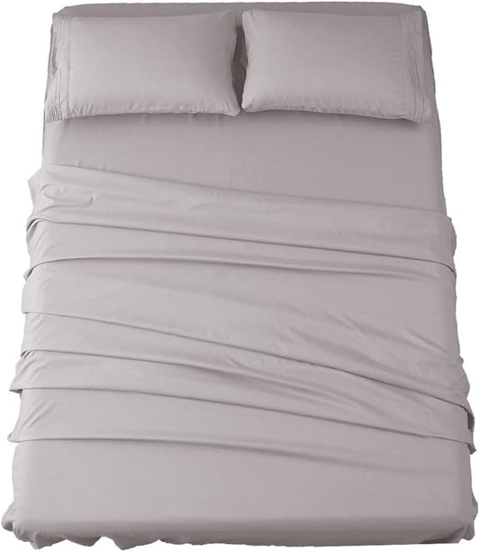 SONORO KATE Bed Sheet Set Super Soft Microfiber 1800 Thread Count Luxury Egyptian Sheets 18-Inch Deep Pocket Wrinkle and Hypoallergenic-4 Piece(King Grey)