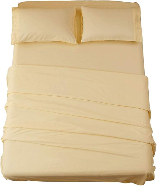 SONORO KATE Bed Sheet Set Super Soft Microfiber 1800 Thread Count Luxury Egyptian Sheets 18-Inch Deep Pocket Wrinkle and Hypoallergenic-4 Piece(King Ivory)